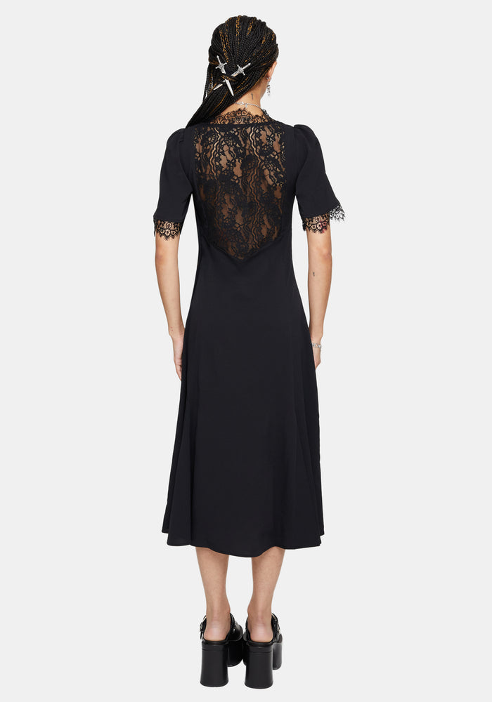 Altha Lace Back V Neck Midi Dress