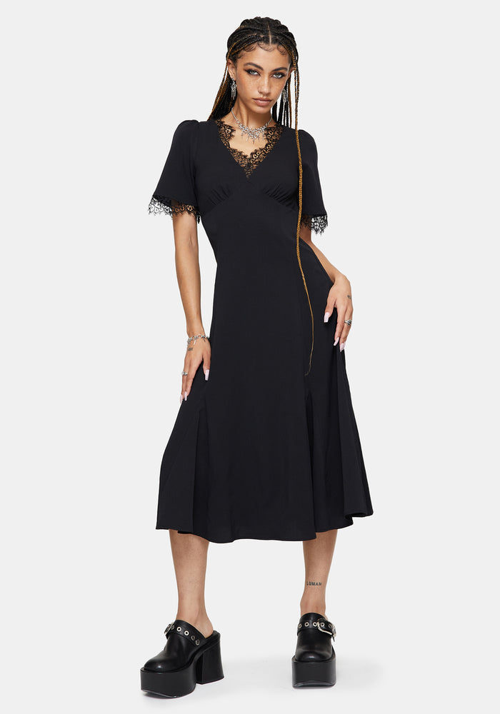 Altha Lace Back V Neck Midi Dress