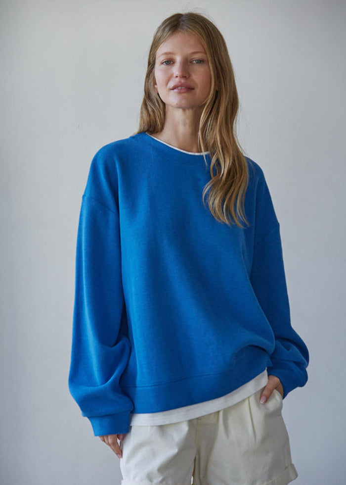 Always On Crew Twofer Pullover - Bright Blue