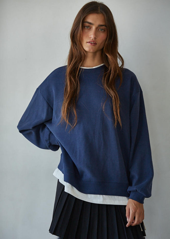 Always On Crew Twofer Pullover - Navy