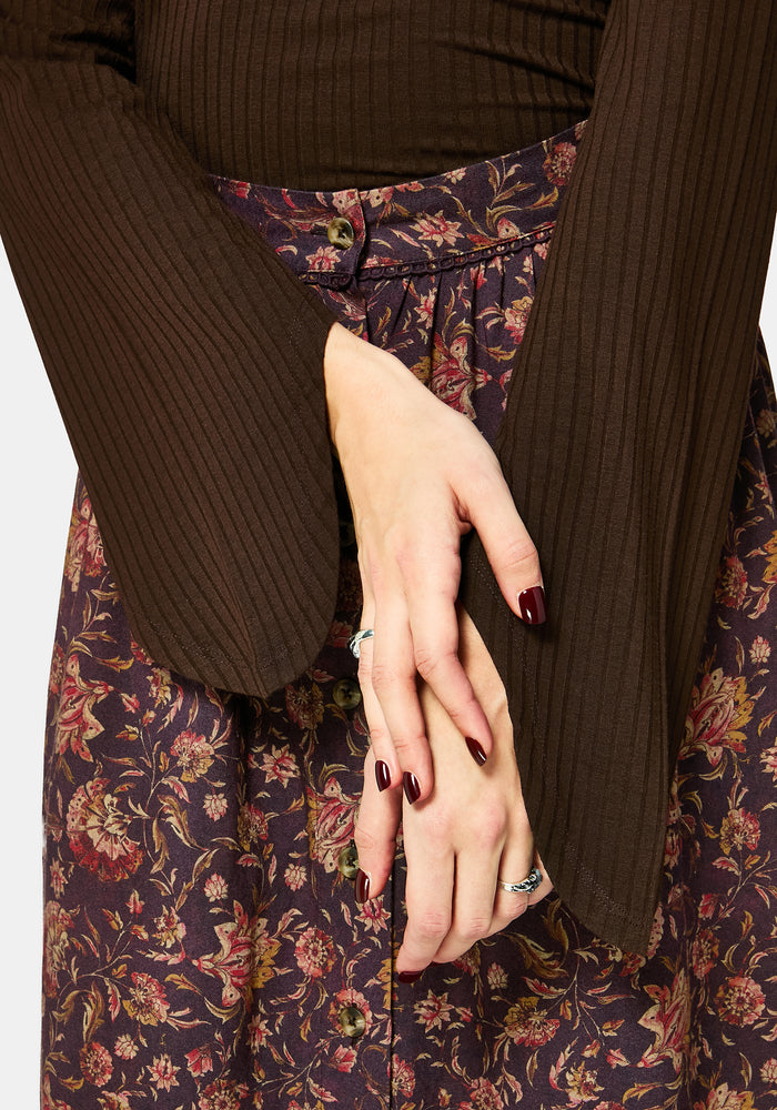 Amata Flared Sleeve Top - Brown