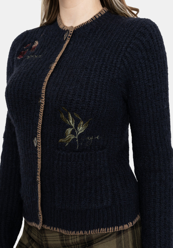 Ame Embroidered Blanket Stitch Cardigan