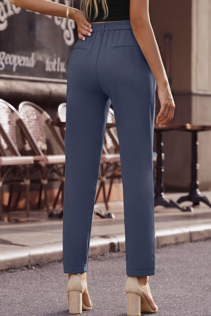 Ankle-Length Straight Leg Pants with Pockets - Madikfashions.com