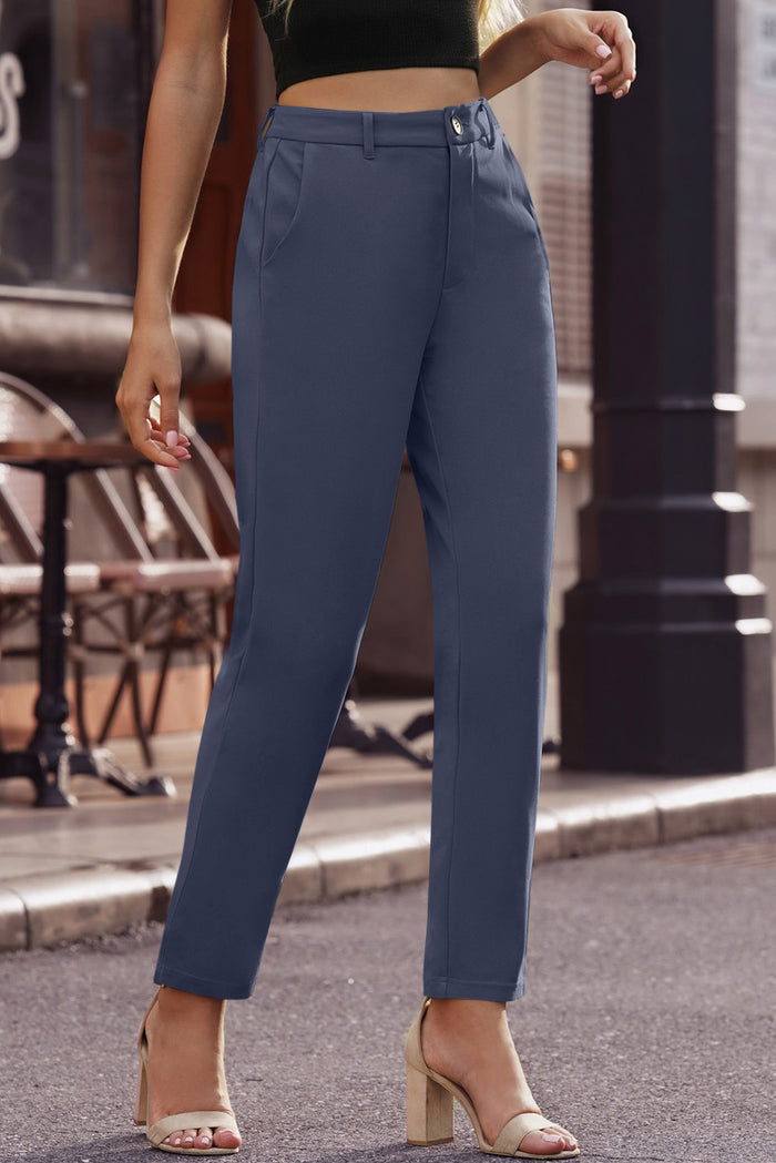Ankle-Length Straight Leg Pants with Pockets - Madikfashions.com