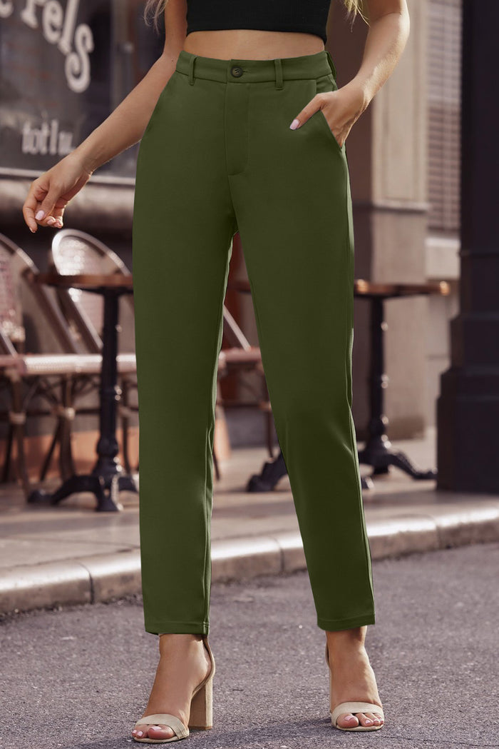 Ankle-Length Straight Leg Pants with Pockets - Madikfashions.com