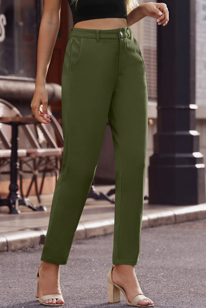 Ankle-Length Straight Leg Pants with Pockets - Madikfashions.com