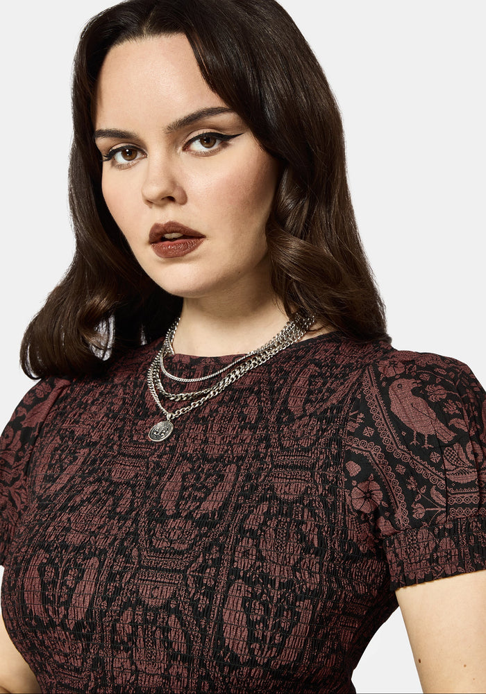 Annabel Inverted Raven Print Shirred Mini Dress