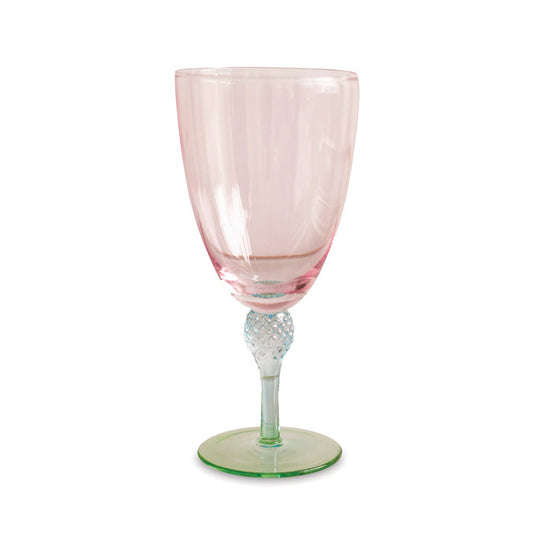 Beatriz Ball Glass Aquarelle Wine — Single pink-bowled goblet with colored stem and green base