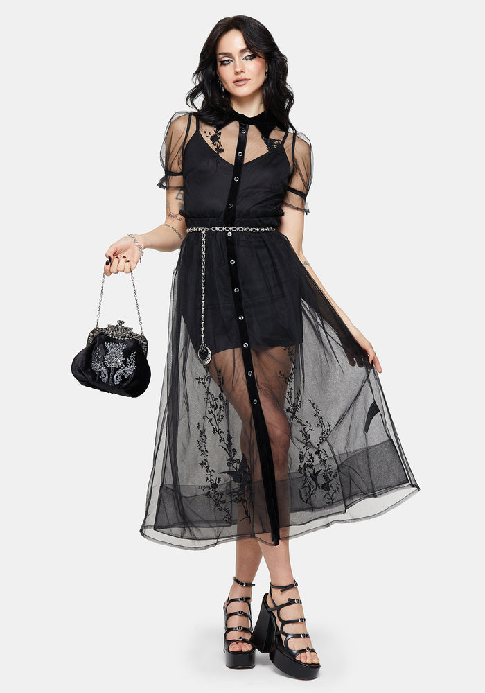 Aria Embroidered Tulle Button Up Midaxi Shirt Dress