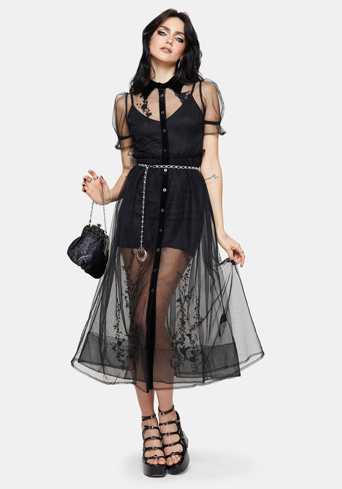 Aria Embroidered Tulle Button Up Midaxi Shirt Dress