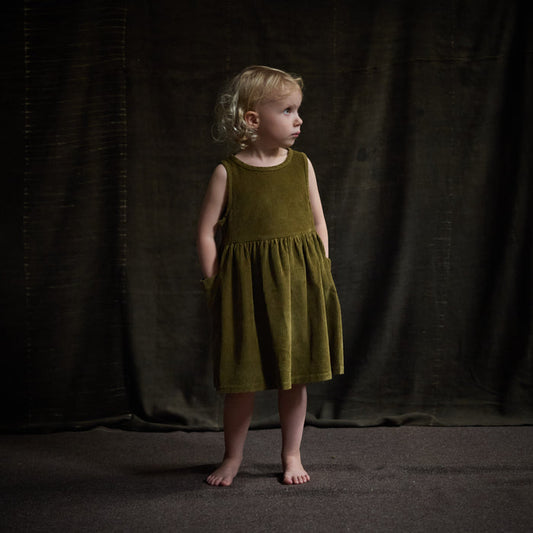 Aspen Baby & Kids Dress - Cotton Corduroy - Seaweed