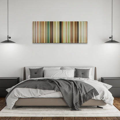 Austenland color palette canvas above a bed, between two black pendant lamps
