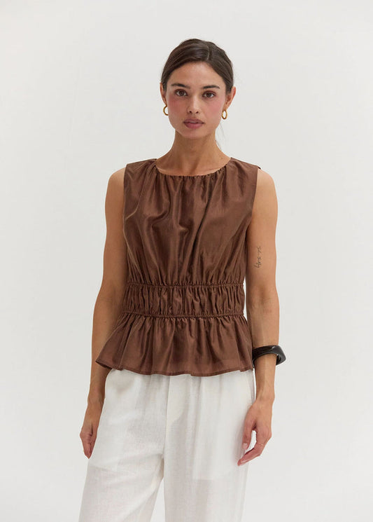Avril Ruched Tank - Brown