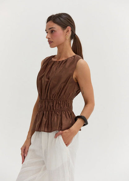 Avril Ruched Tank - Brown