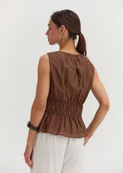 Avril Ruched Tank - Brown