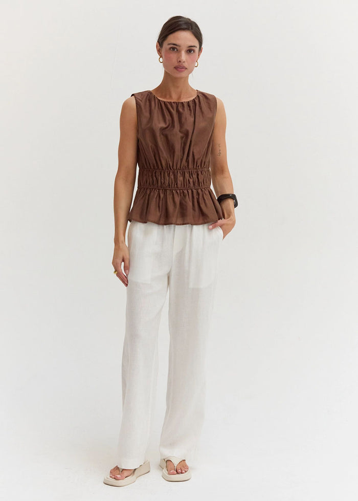 Avril Ruched Tank - Brown