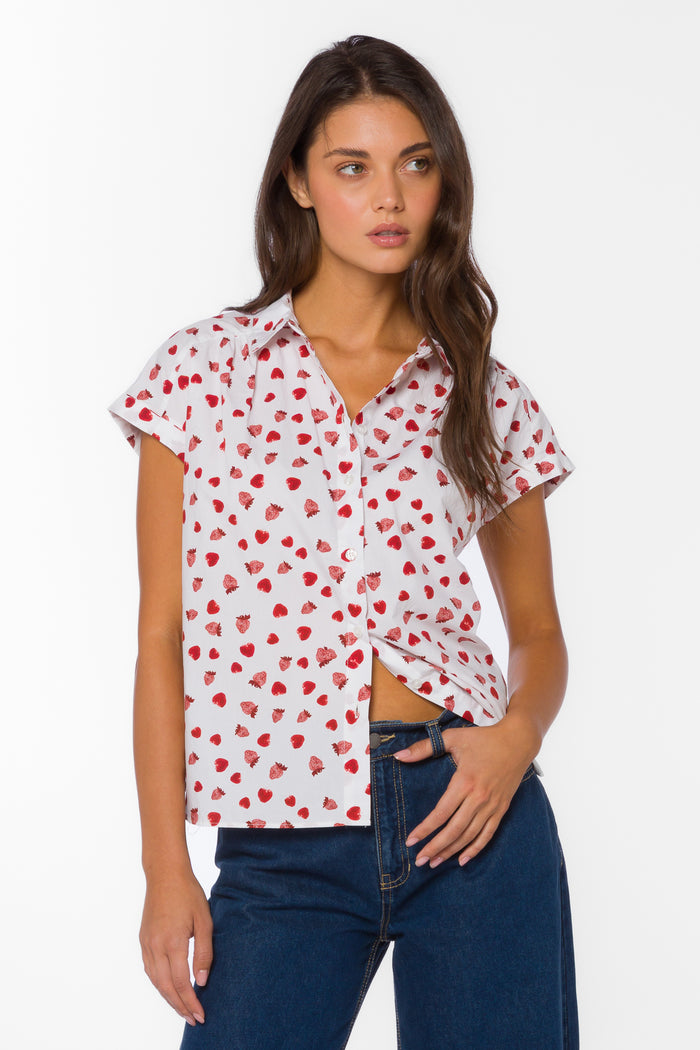 Babs Strawberry Fields Shirt - Tops - Velvet Heart Clothing