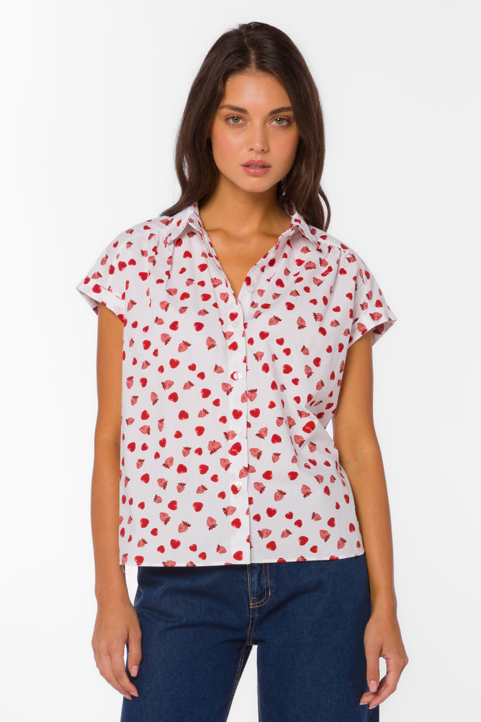 Babs Strawberry Fields Shirt - Tops - Velvet Heart Clothing