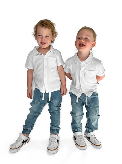 BAMBOO RIBBED BUTTON UP - WHITE