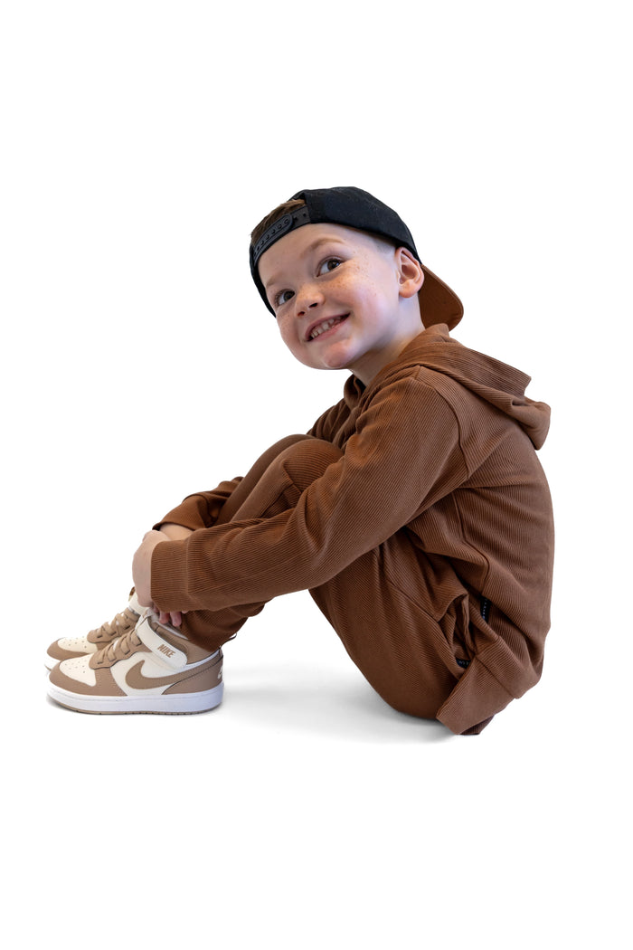 BAMBOO RIBBED HOODIE - NUTMEG