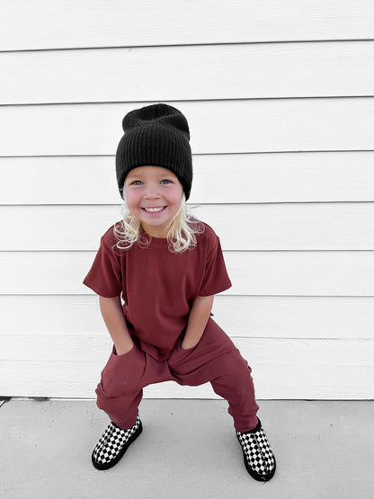 BAMBOO RIBBED JOGGERS - BRICK
