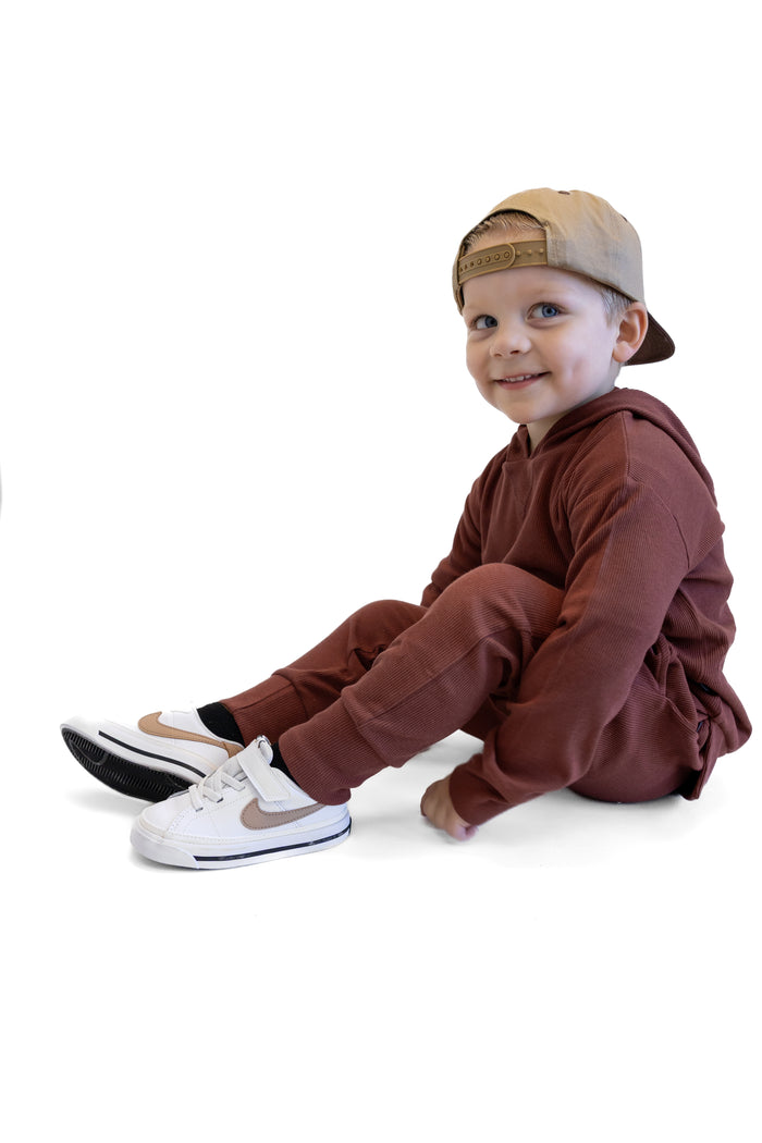 BAMBOO RIBBED JOGGERS - BRICK