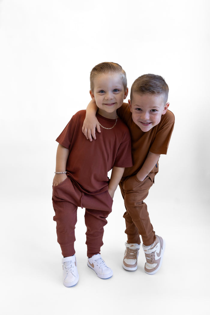 BAMBOO RIBBED JOGGERS - NUTMEG
