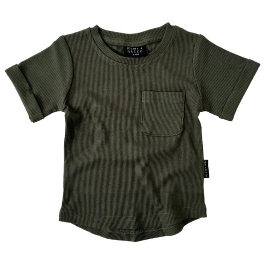 BAMBOO RIBBED POCKET TEE - HUNTER