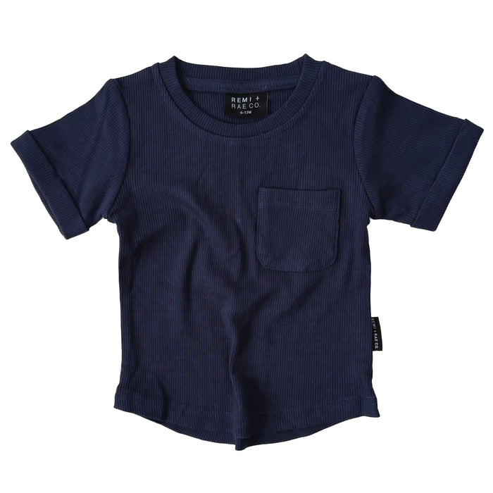BAMBOO RIBBED POCKET TEE - NAVY