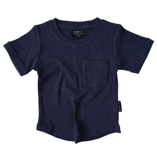 BAMBOO RIBBED POCKET TEE - NAVY