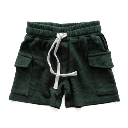 Green shorts with a drawstring