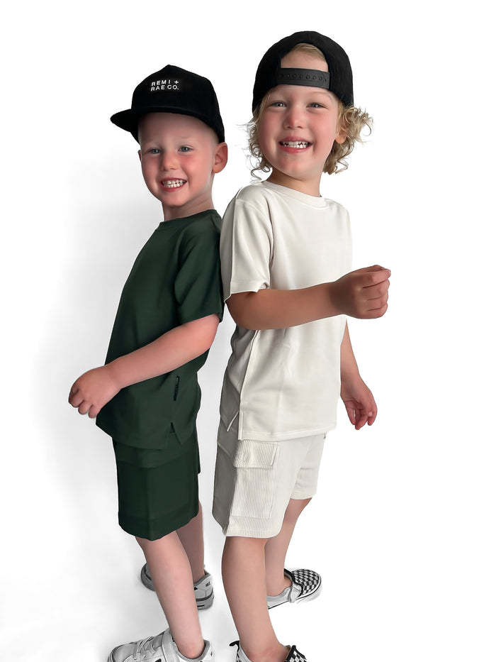 BAMBOO WAFFLE CARGO SHORTS - FOREST