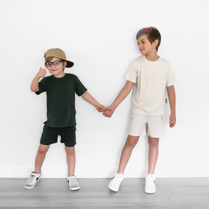 BAMBOO WAFFLE CARGO SHORTS - FOREST