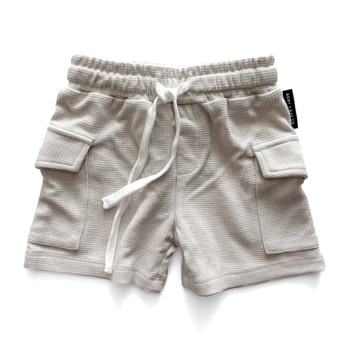 BAMBOO WAFFLE CARGO SHORTS - MOONSTONE