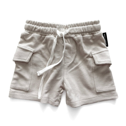 BAMBOO WAFFLE CARGO SHORTS - MOONSTONE