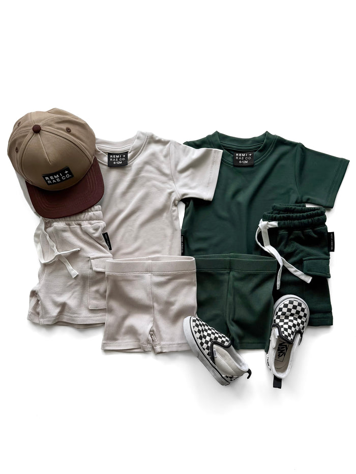 BAMBOO WAFFLE CARGO SHORTS - MOONSTONE