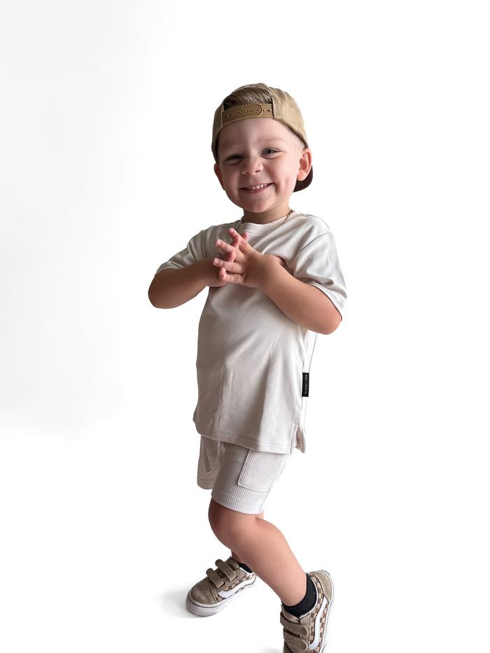 BAMBOO WAFFLE CARGO SHORTS - MOONSTONE