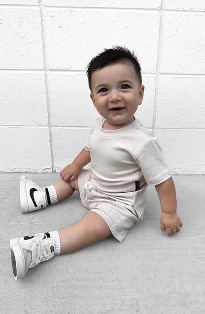 BAMBOO WAFFLE CARGO SHORTS - MOONSTONE