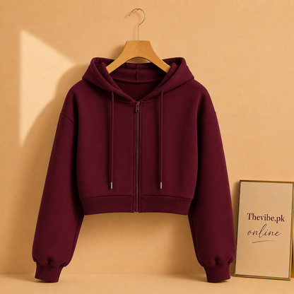 BASIC MAROON CROP ZIPPER HOOD