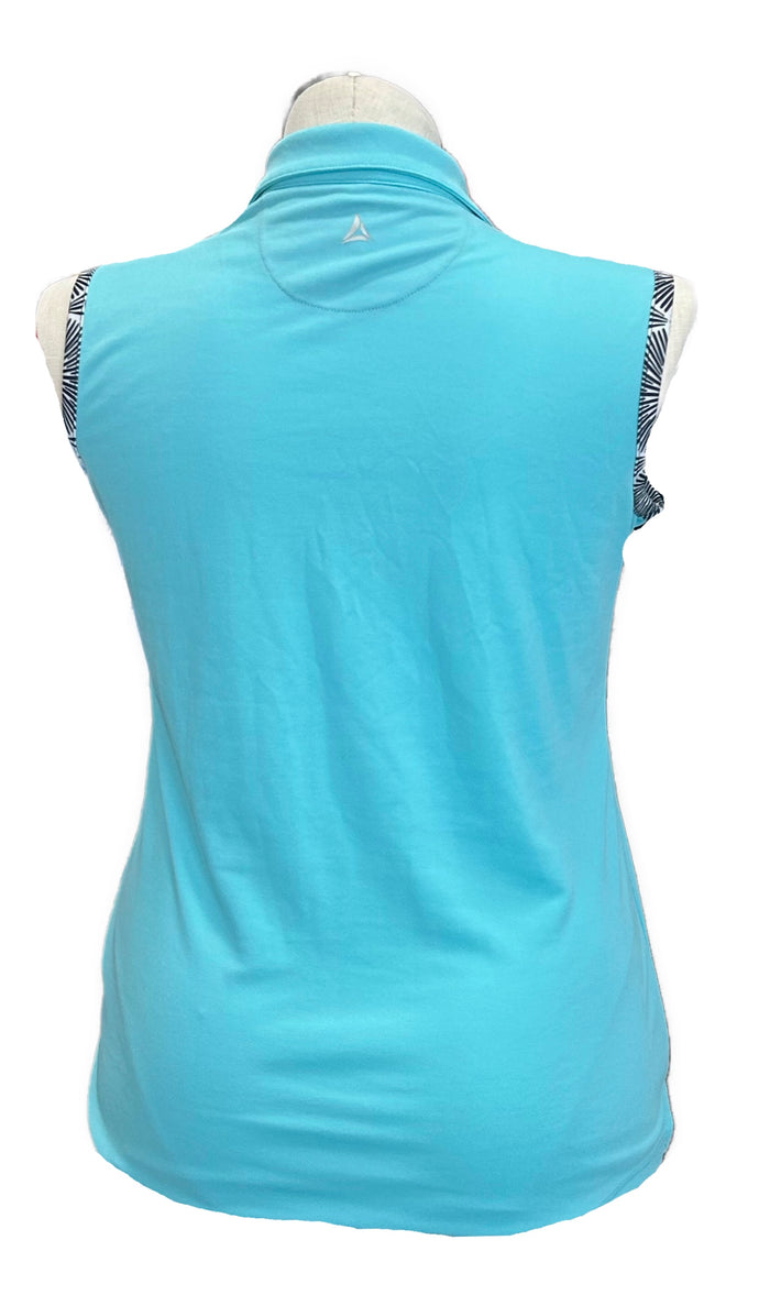 Bermuda Sands Aqua & Geometric Floral Fan Print Sleeveless Top MSP $80