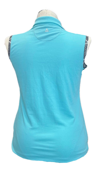 Bermuda Sands Aqua & Geometric Floral Fan Print Sleeveless Top MSP $80