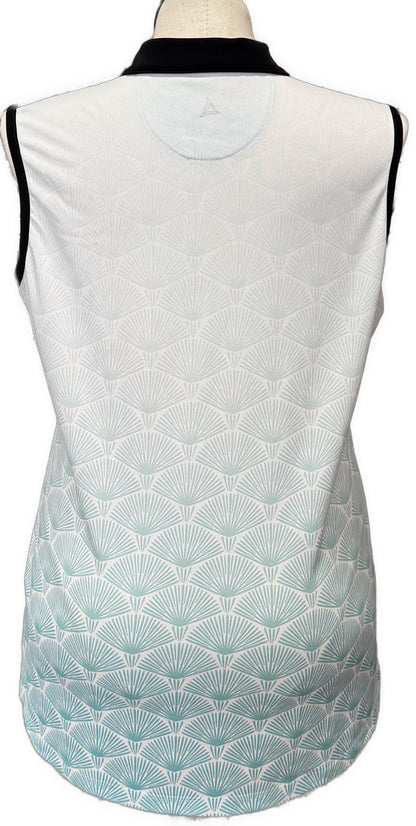 Bermuda Sands Ombré Teal Fan Print Women's Sleeveless Top Size XL