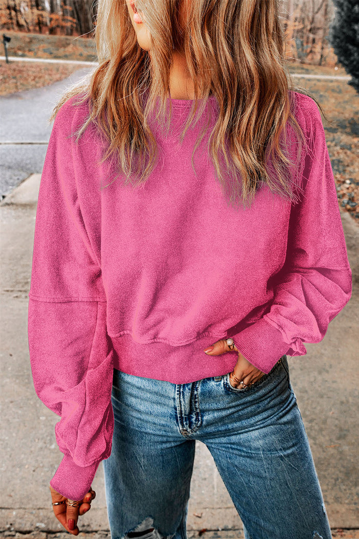 Black Acid Wash V-shape Open Back Sweatshirt - ROSE / S / 80% POLYESTER + 20% COTTON - Tops/Sweatshirts & Hoodies