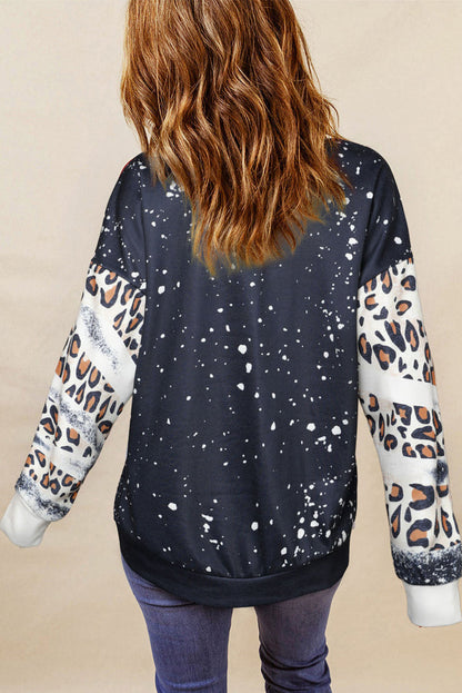 Black Tie Dye Leopard Drop Shoulder Sweatshirt - Tops/Sweatshirts & Hoodies