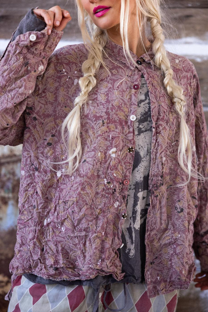 Magnolia Pearl vintage pink floral artisan jacket, whimsical style, boho unique clothing