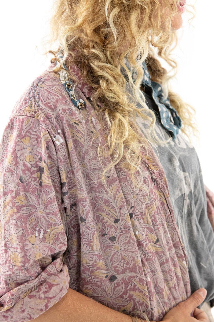 Magnolia Pearl artisan vintage floral shirt with pastel pink and whimsical boho design
