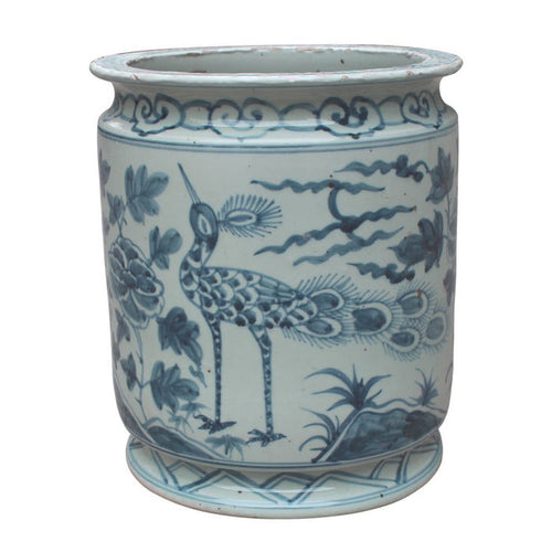 Blue and White Bird Motif Orchid Pot