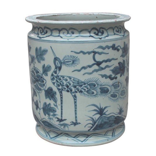 Blue and White Bird Motif Orchid Pot