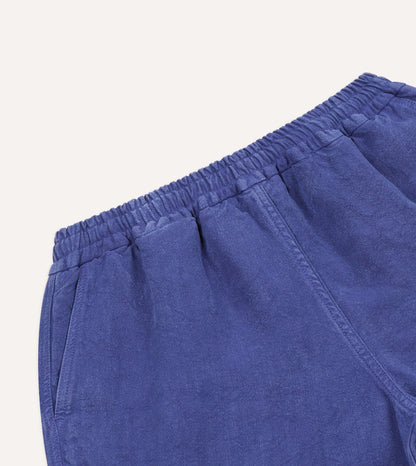 Blue Linen Drawstring Shorts