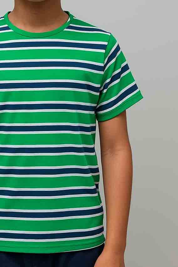 Boys Cotton Green Navy Stripe T-Shirt - Half Sleeves - Hinz Clothing